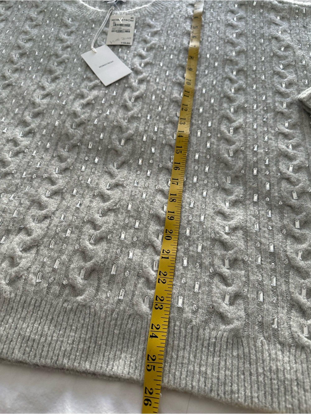 Nordstrom NWT Sparkle Cable Knit Sweater, Light Gray, size XL - Picture 9 of 11